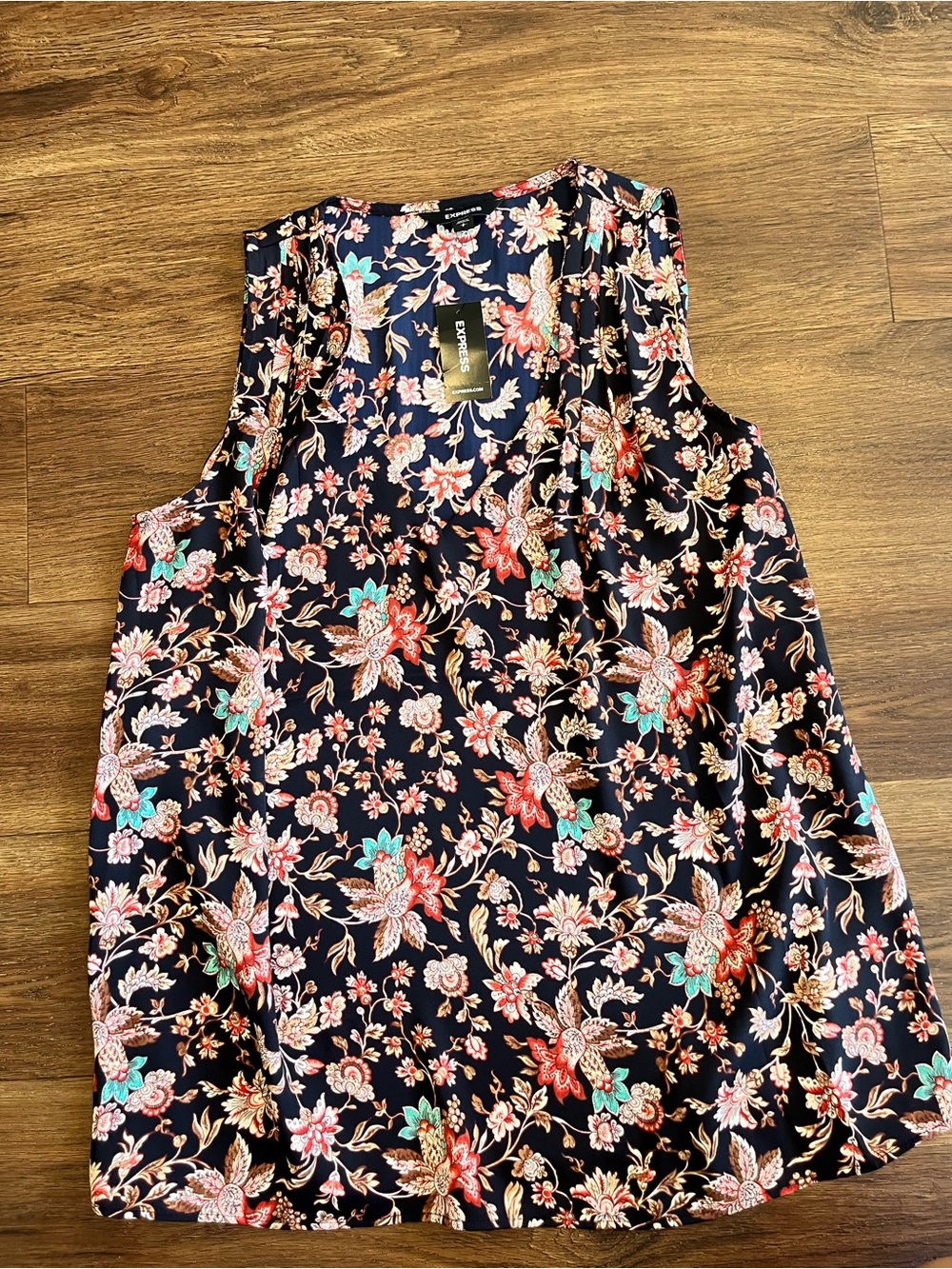 Express Floral v-neck Sleeveless Camisole in Black with Red & Teal Accents
